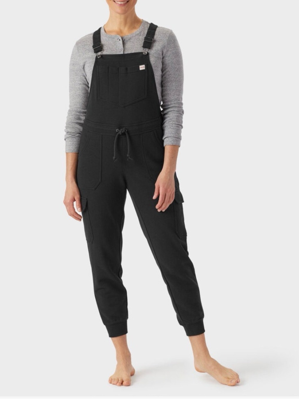 Duluth Trading Co Women’s Fleece Jogger Bib Overalls Black S Cargo Utility